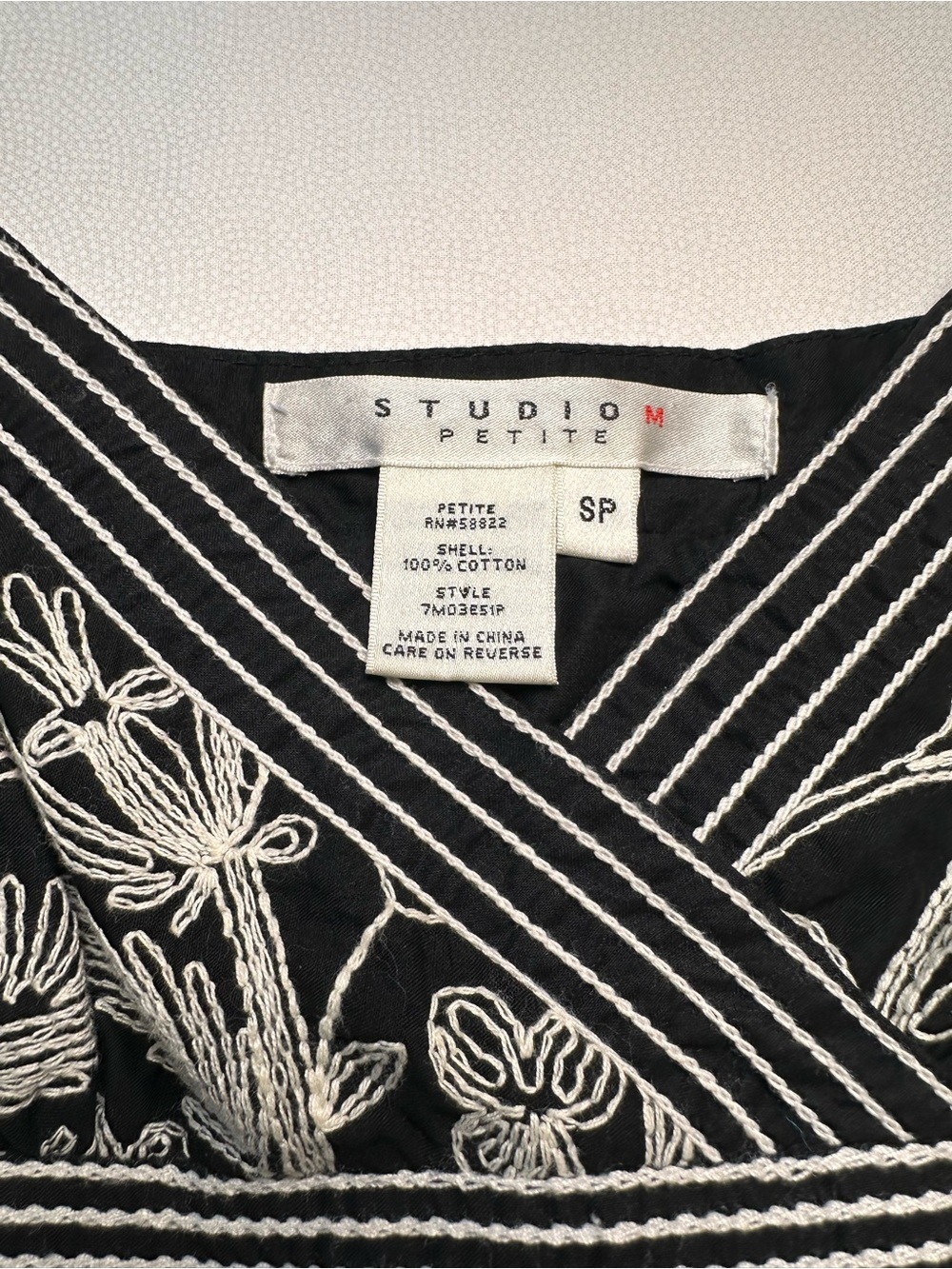 Studio M Petite Black White Embroidered Cotton Sundress SP Tie Waist Boho Sash - Picture 5 of 10